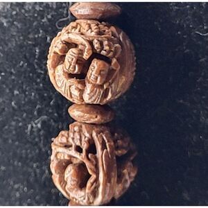 Qing Dynasty Carved Walnut Storytellers Necklace Vintage Reproduction 22in